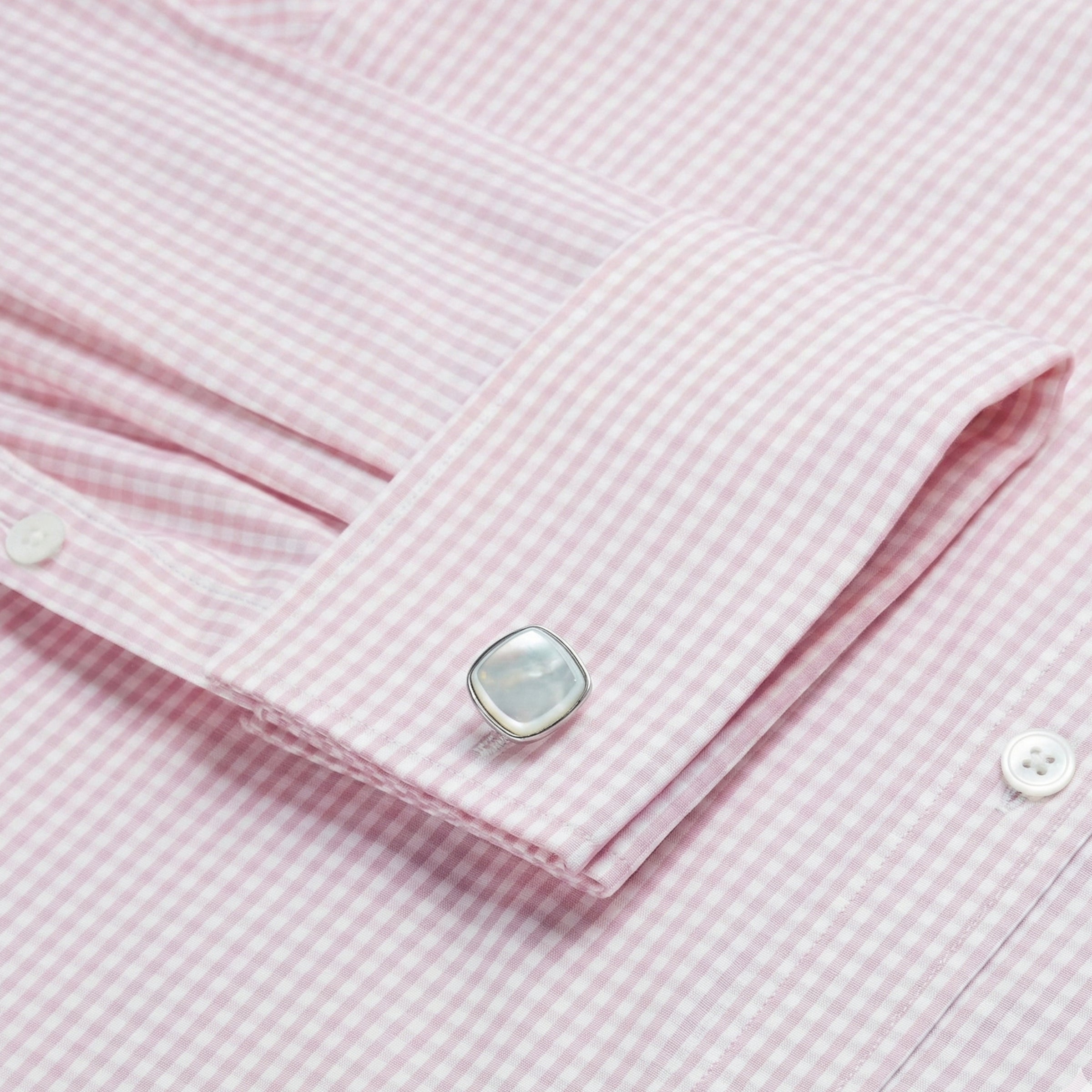 Pale Pink & White Slim Fit Double Cuff Essential Gingham Formal Shirt