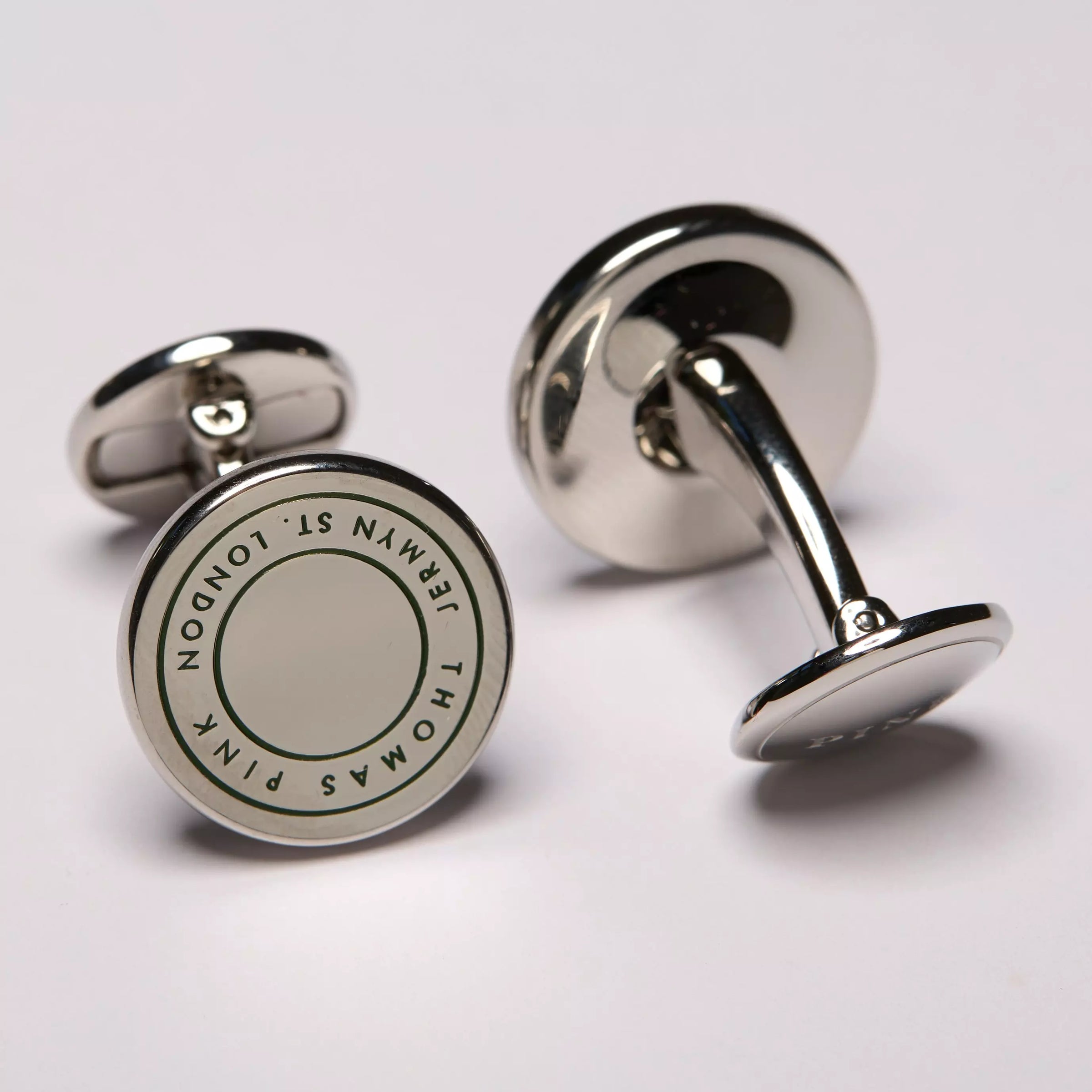 Deep Green Enamel Jermyn St Cufflinks Silver Finish