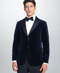 Navy Tailored Fit Velvet Peak Lapel Evening Jacket