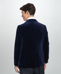 Navy Tailored Fit Velvet Peak Lapel Evening Jacket