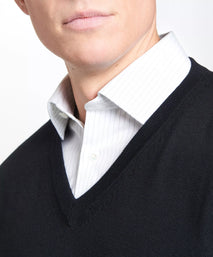 Black Merino Wool V-Neck Sweater