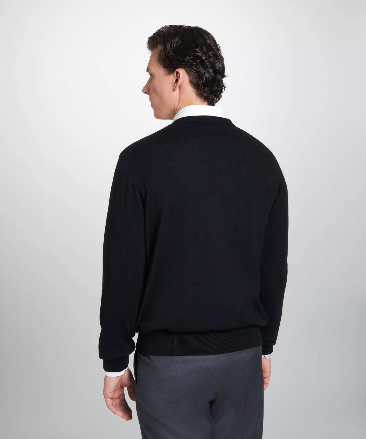 Black Merino Wool V-Neck Sweater