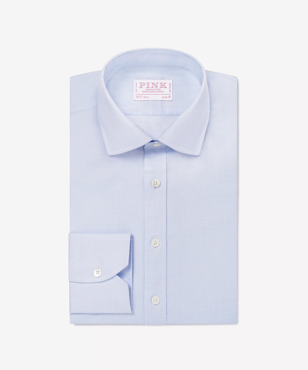 Pale Blue & White Slim Fit Small POW Check Formal Shirt