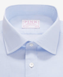 Pale Blue & White Slim Fit Small POW Check Formal Shirt