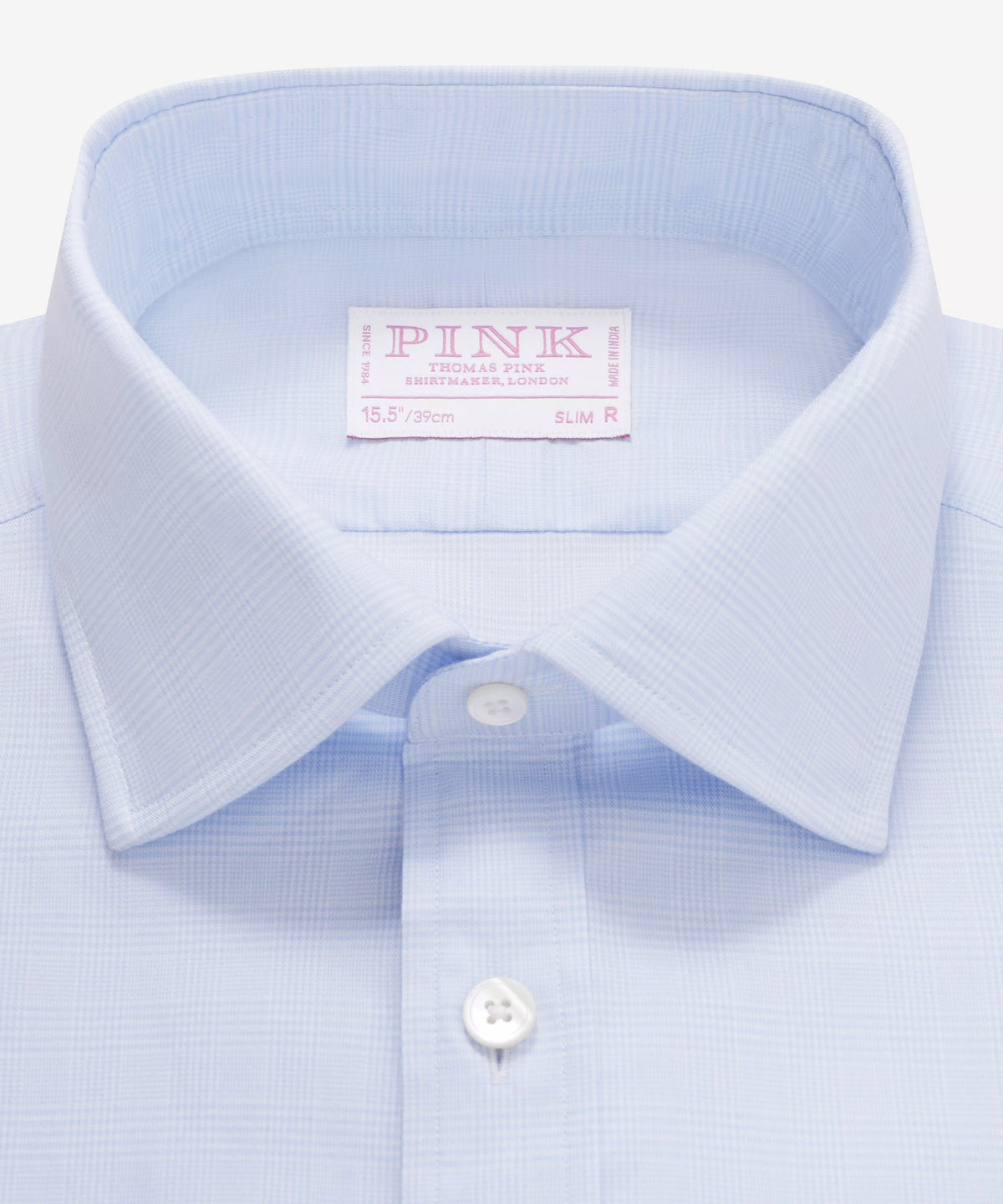 Pale Blue & White Slim Fit Small POW Check Formal Shirt