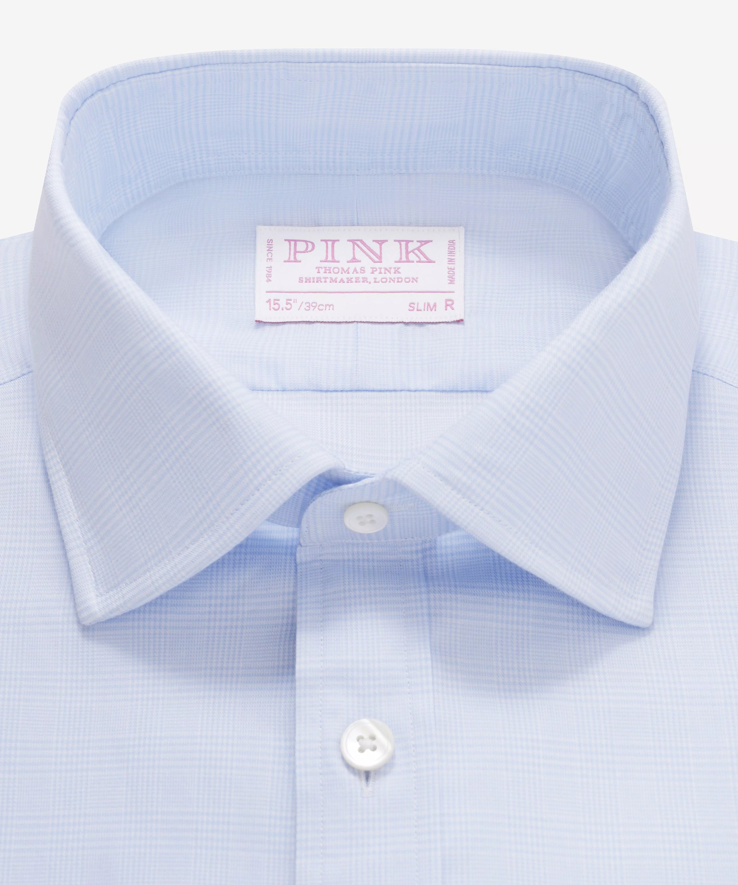 Pale Blue & White Slim Fit Small POW Check Formal Shirt