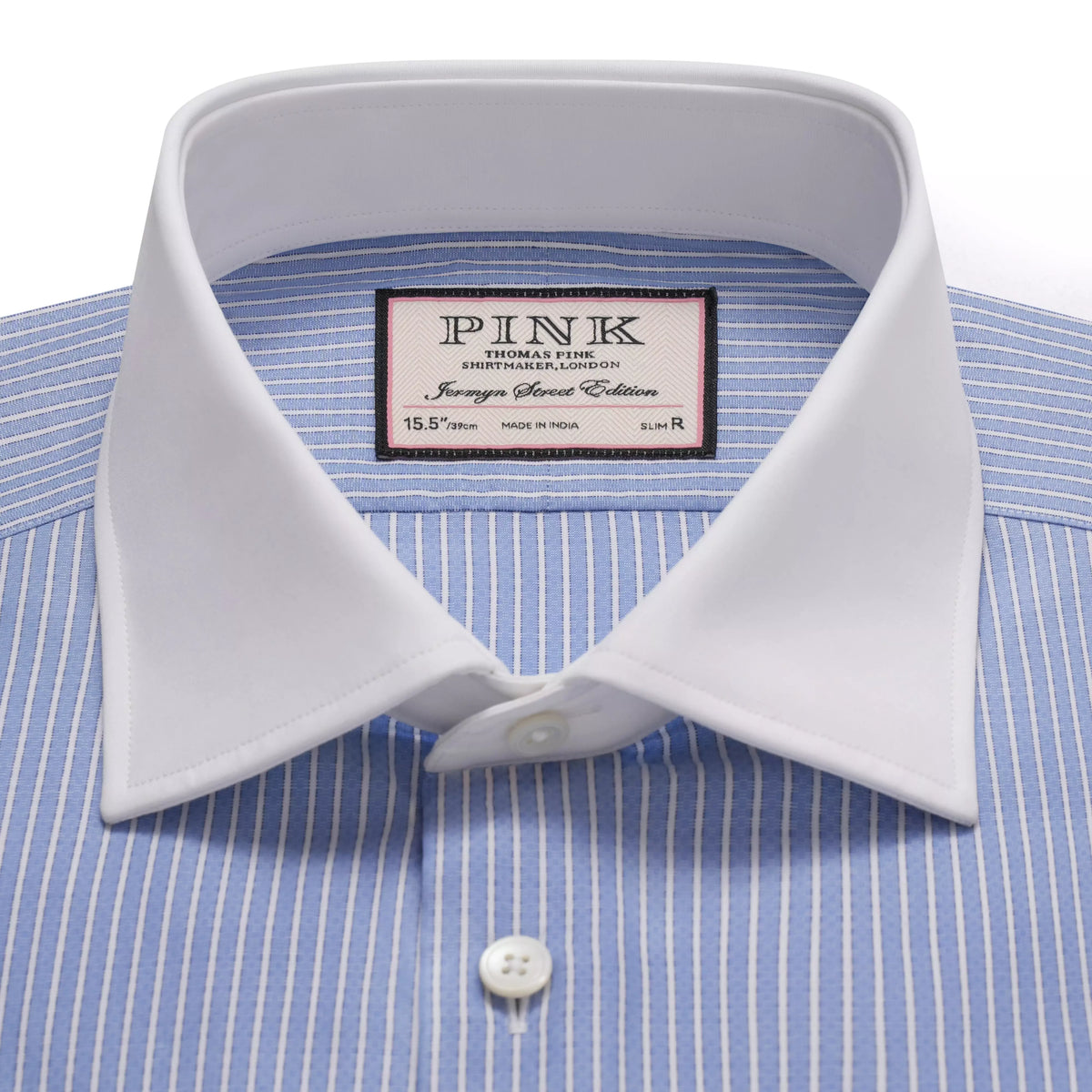 Pale Blue & White Slim Fit Double Cuff Dandy Stripe Formal Shirt