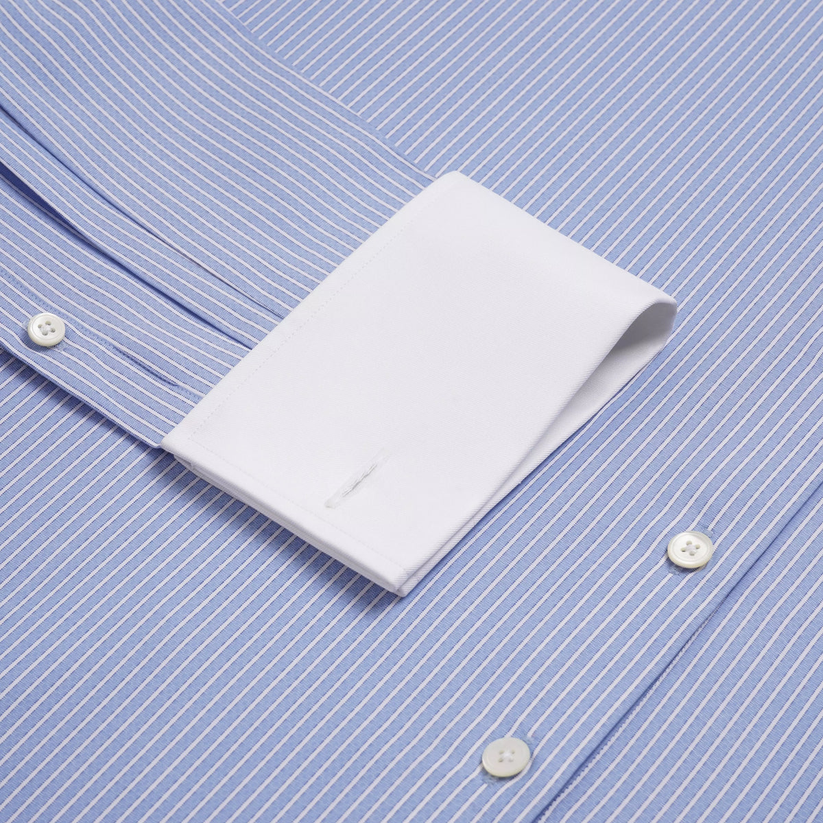 Pale Blue & White Slim Fit Double Cuff Dandy Stripe Formal Shirt