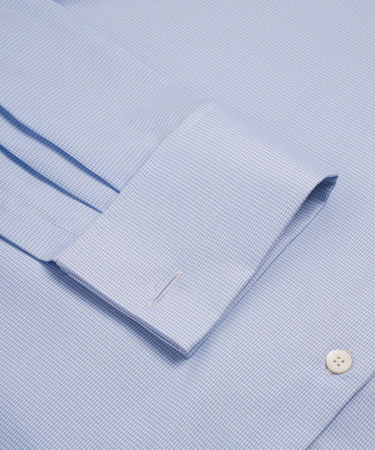 Blue & White Tailored Fit Formal Double Cuff Micro Puppytooth Shirt