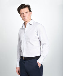 Pale Grey & White Slim Fit Tram Stripe Formal Shirt