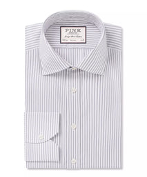 Pale Grey & White Tailored Fit Tram Stripe Formal Shirt