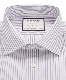 Pale Grey & White Tailored Fit Tram Stripe Formal Shirt