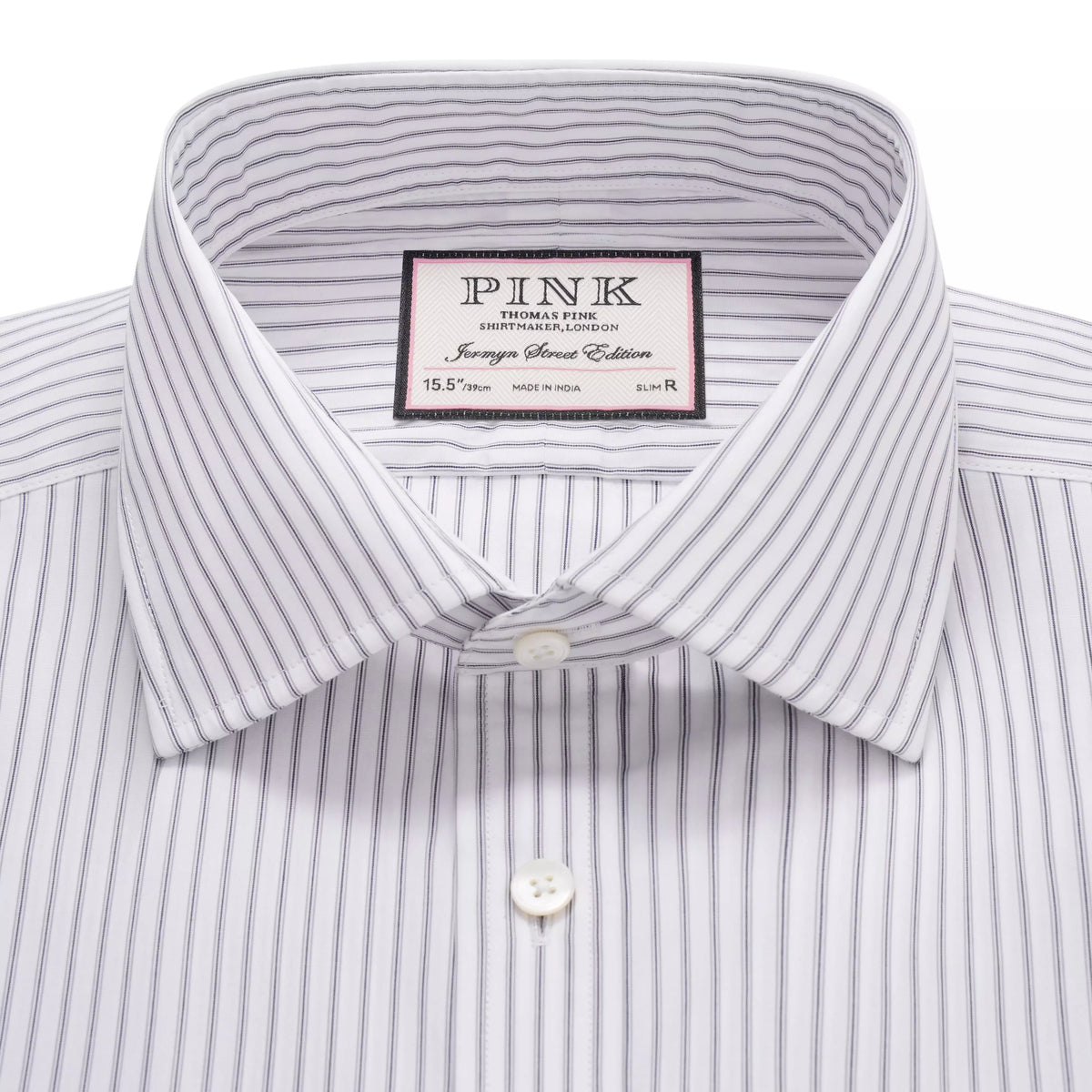 Pale Grey & White Tailored Fit Tram Stripe Formal Shirt