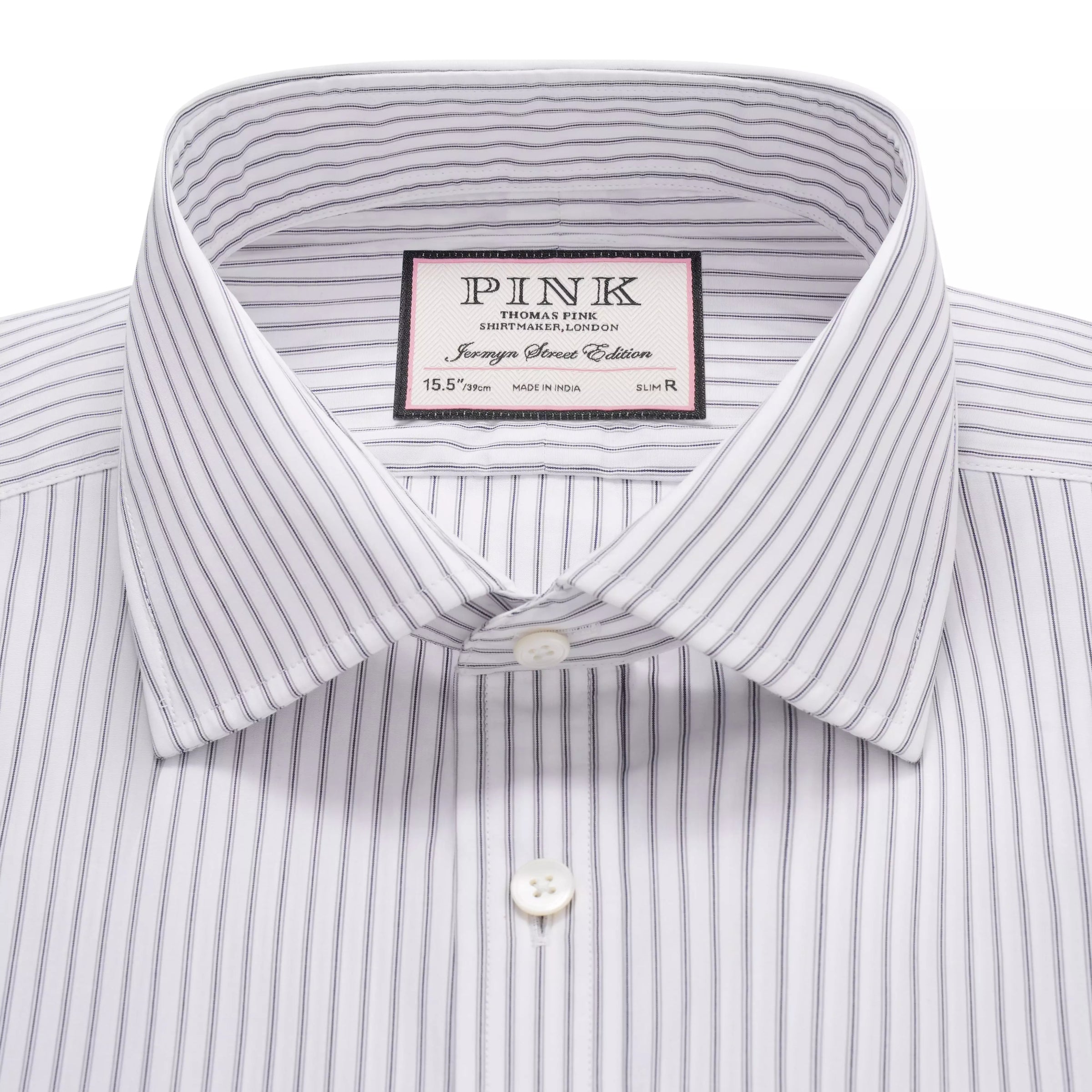 Pale Grey & White Tailored Fit Tram Stripe Formal Shirt