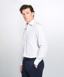 Pale Grey & White Slim Fit Tram Stripe Formal Shirt
