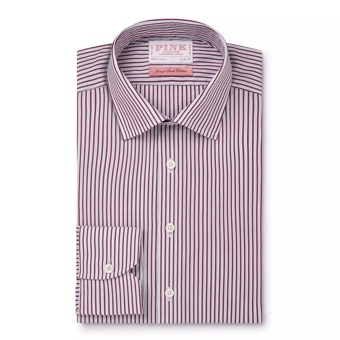 Purple & White Slim Fit Piumino Multi Stripe Formal Shirt