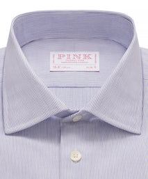 Deep Blue & White Slim Fit Double Cuff Pin Stripe Formal Shirt