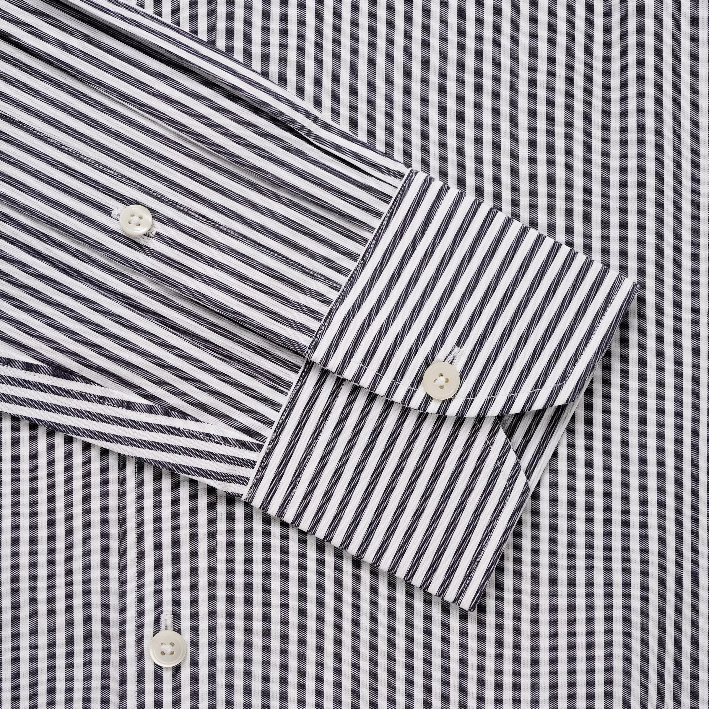 Charcoal Grey & White Classic Fit Panama Stripe Formal Shirt