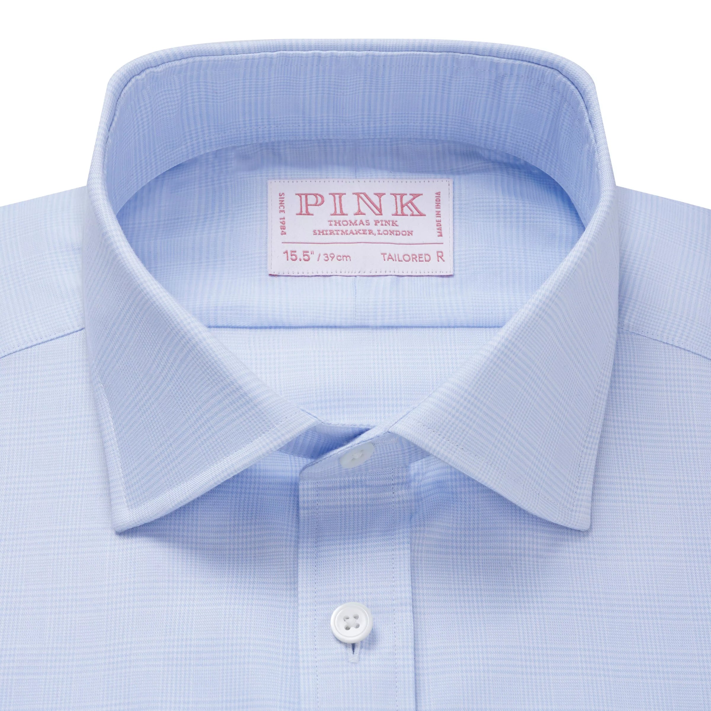 Pale Blue & White Tailored Fit Prince of Wales Check Formal Shirt