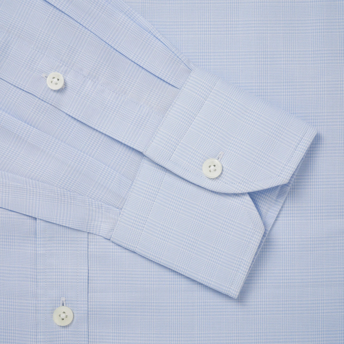 Pale Blue & White Classic Fit Prince of Wales Check Formal Shirt