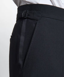 Black Tailored Fit Merino Wool Flat Front Evening Trousers