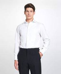 Black Tailored Fit Merino Wool Flat Front Evening Trousers